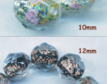 CZECH REPUBLIC Faceted Foil Glass Beads Two Sizes, 2 each 12mm 10mm, 2 Colors