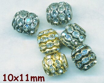 FAB 10x11mm RHINESTONE BEADS Barrel Shape--10 Pieces Wholesale Prices for 40