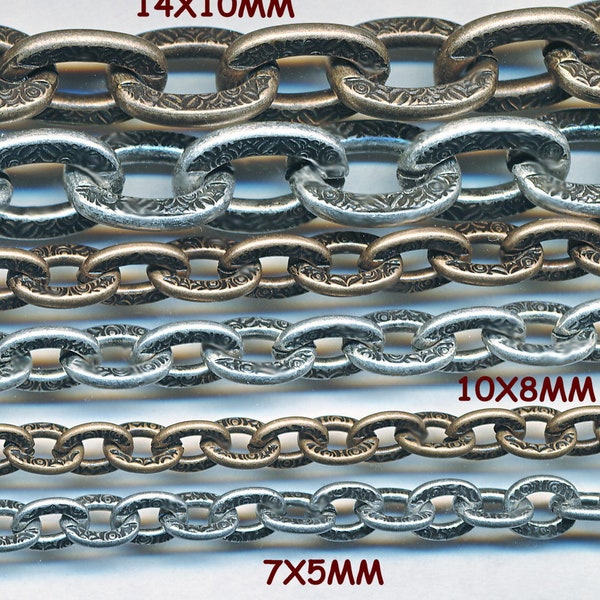 S A L E  BEAUTIFUL TEXTURED CHAIN-3 Sizes 14x10mm, 10x8mm, 7x5mm  Three Colors.  Special Pricing