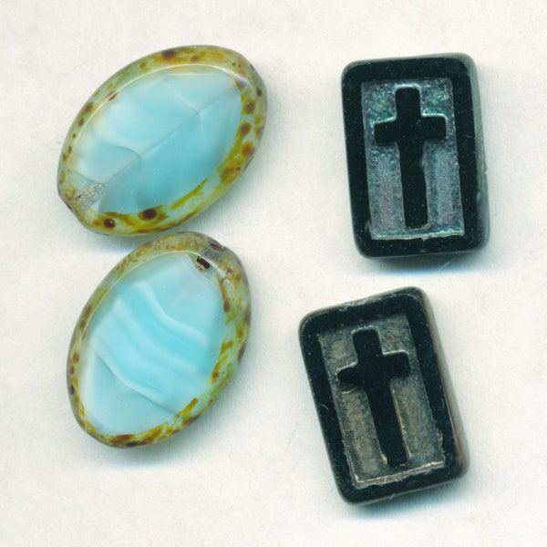 DIRECT de ZECH REPUBLIC 11X17mm Perles croisées 4 perles deux couleurs, perles Givre, Aqua 14x20mm, une couleur 4 perles