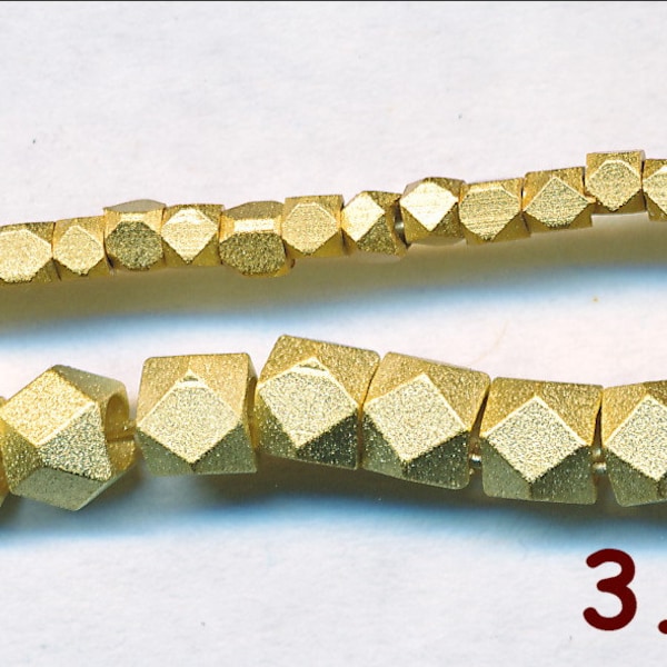 FACETED  Tiny Diamond Cut Beads - Matte Gold Spacer Beads - 2 sizes, 1 StrandMetal Spacers -