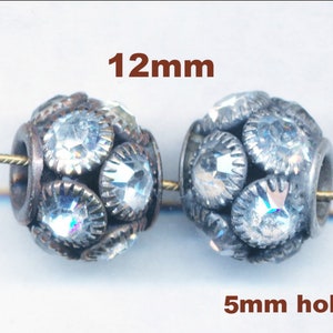 LARGE HOLE RHINESTONE Beads 12mm Bought in Czech Republic.  Two beads