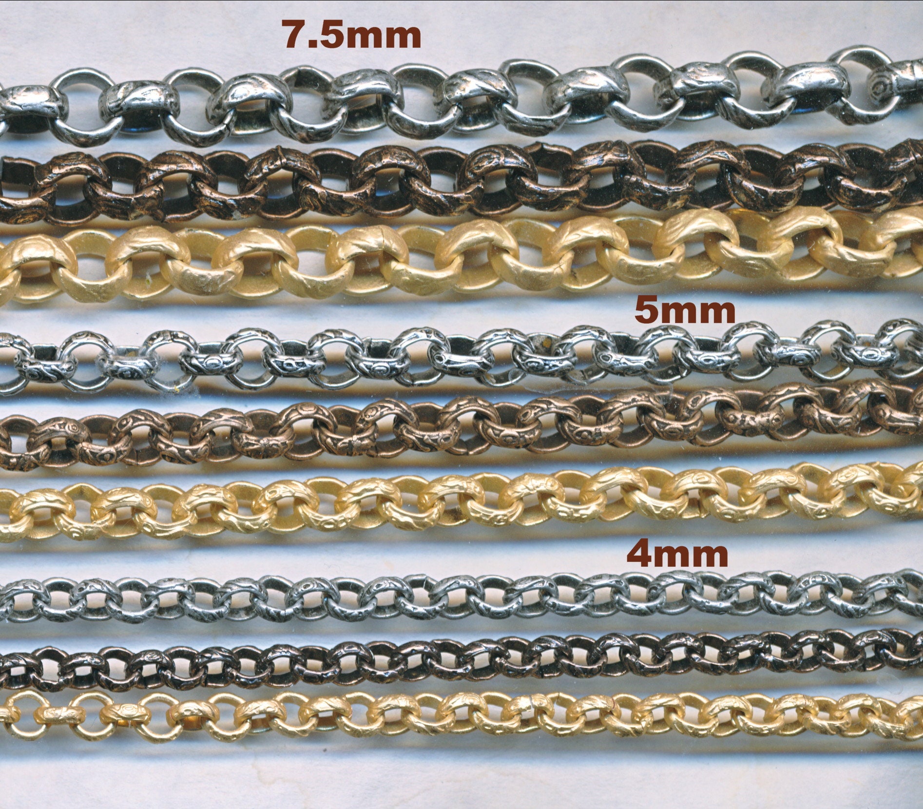 TEXTURED CHAIN 7.5, 5 and 4mm Three Colors Sold by the Foot - Etsy