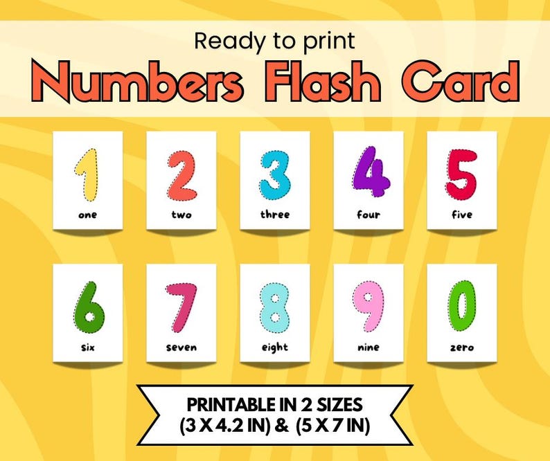 Ready to Print Numbers Flash Cards Preschool Flash Cards Digital