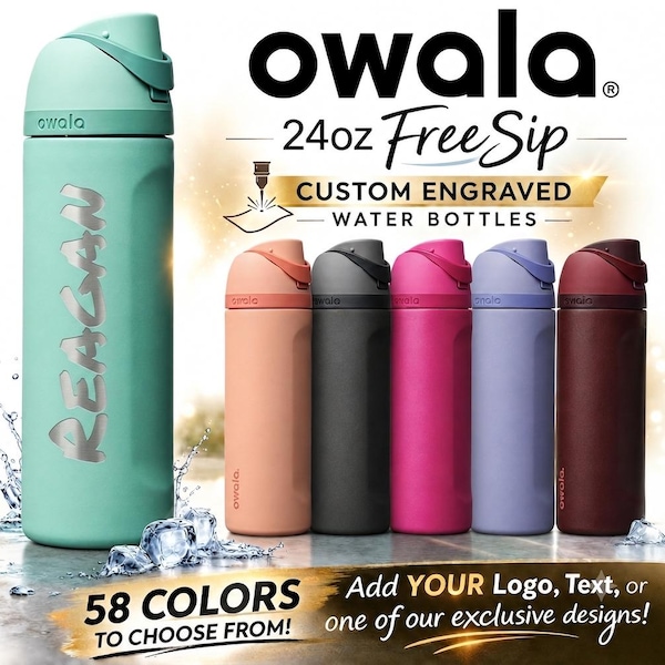 Botella de agua Owala FreeSip personalizada de 710 ml (24 oz): Grabado láser personalizado