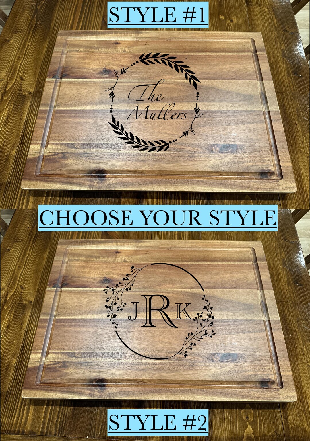 Personalized Laser Engraved Acacia & Bamboo Wood Cutting Board - Etsy
