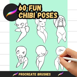 Procreate Stamps: 60 Expressive Chibi Lineart Poses for Sketching, Drawing, Anime, Manga, and Art Style Practice, chibi base