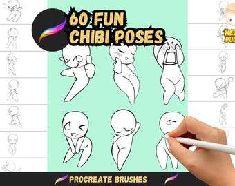 Procreate Stamps: 60 Expressive Chibi Lineart Poses for Sketching, Drawing, Anime, Manga, and Art Style Practice, chibi base