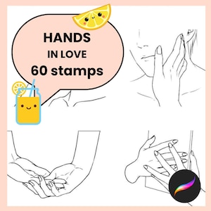 Procreate Stamps: Hands in Love-set, 60 dynamische handstempels voor mooie paartekeningen, anime en romantische illustraties