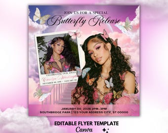 Memorial Butterfly Release Print Poster| Funeral Flyer | Memorial Flyer | RIP Template | Memorial Template | Editable with Canva