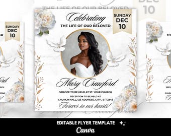 Beige Sky Funeral Announcement Invitation | Digital Memorial Flyer, Obituary, In Loving Memory, Celebration of Life | Canva Template