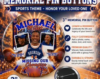 Sports In loving memory 3" memorial buttons | Funeral Buttons | Ships in 2 Business days | Football Memorial Pin | College Football