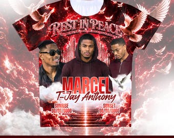 All Over 3D Memorial Template Canva, In Loving Memory, Rest in Peace Shirt, Funeral Shirts, Red Shirt