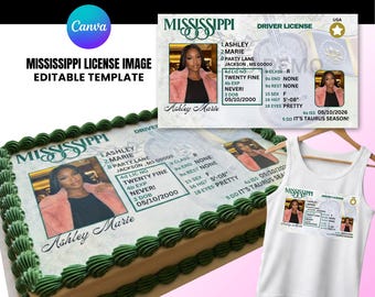 Bearbeitbare Mississippi Lizenzvorlage für Kuchen | Geburtstag Shirt Design | Geburtstag Design | Canva Template, Visitenkarte für 4 verschiedene Torten