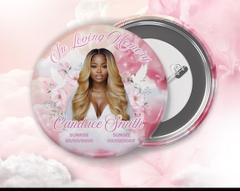 Memorial Pin Button, Pink Heaven Button , Rest in Peace Button, Funeral Button, Funeral Service Button, Edit this button with Canva