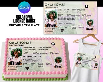 Editable Oklahoma License Template for Cakes | Birthday Shirt Design | Birthday Design | Canva Template, 4 Sheet Cake Sizes, Business Card
