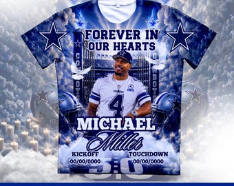 Dallas All Over Memorial Template, In Loving Memory, Rest in Peace Shirt, Funeral Shirts, Memorial Shirt, Edit this with Canva, Blue