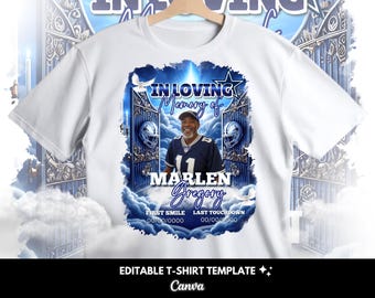 Memorial Template, In Loving Memory, Rest in Peace Shirt, Funeral Shirts, Memorial Shirt, Edit this with Canva, Heavenly Birthday, Blue