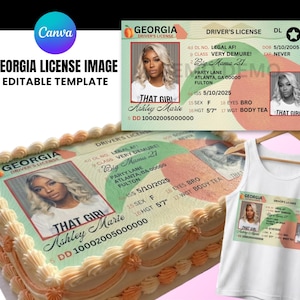Editable Georgia License Template for Cakes | Birthday Shirt Design | Birthday Design | Canva Template, 4 Sheet Cake Sizes, Business Card