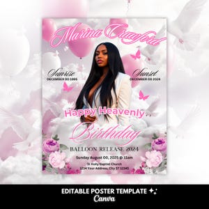 Volantino per la stampa del lancio di palloncini commemorativi / Volantino per funerali / Volantino commemorativo / Modello RIP / Modello commemorativo / Modificabile con Canva, solo rosa