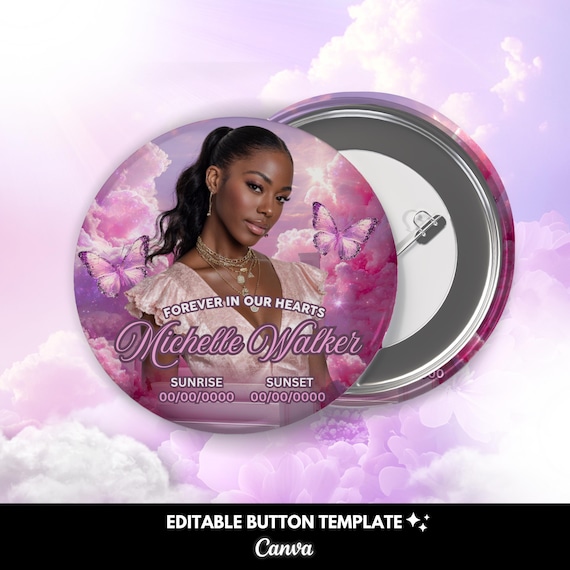 Memorial Pin Button, Pink Heaven Button , Rest in Peace Button, Funeral Button, Funeral Service Button, Edit this button with Canva