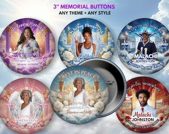 Memorial Button 3 Inches | In loving Memory Pin Buttons | Funeral Buttons | Balloon Release Button | Keepsake Memorial Button