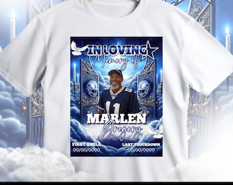 Memorial Template, In Loving Memory, Rest in Peace Shirt, Funeral Shirts, Memorial Shirt, Edit this with Canva, Heavenly Birthday, Blue
