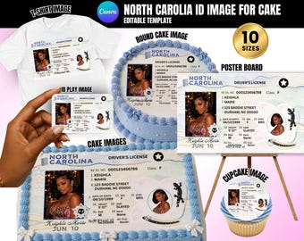 Editable North Carolina License Template for Cakes | Cake Topper Birthday Design | Canva Template, 10 Sizes, Business Card