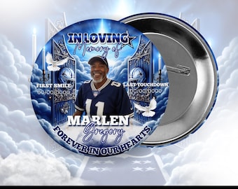 Memorial Pin Button, Fan Blue Pin Button , Rest in Peace Button, Funeral Button, Funeral Service Button, Edit this button with Canva