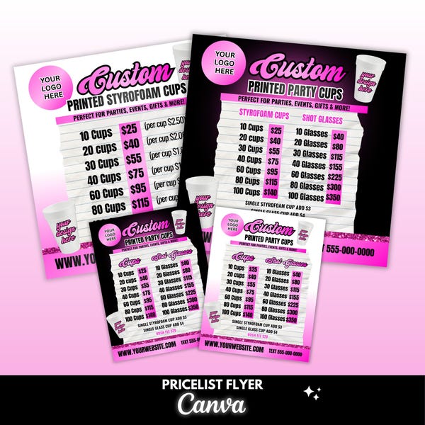 Pricelist Flyer for Styrofoam Cups | Party Design for Cups | Pricelist for Shot glasses | Party Pricelist