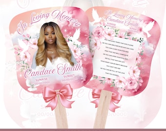 Pink Floral Paddle Fans | Memorial Fans | Funeral Fans | Pink Theme Funeral (Digital Template)