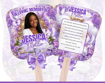 Purple Floral Paddle Fans | Memorial Fans | Funeral Fans | Pink Theme Funeral (Digital Template)