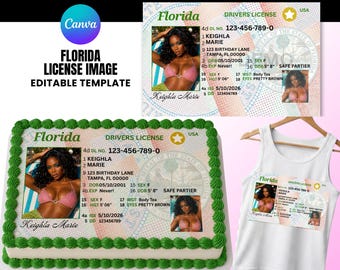 Editable Florida License Template for Cakes | Birthday Shirt Design | Birthday Design | Canva Template, 6 Sheet Cake Sizes, Business Card