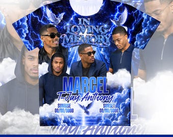 All Over 3D Memorial Template Canva, In Loving Memory, Rest in Peace Shirt, Funeral Shirts, Blue
