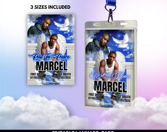 Memorial Lanyard Card, Funeral Lanyard Card, Edit this button with Canva