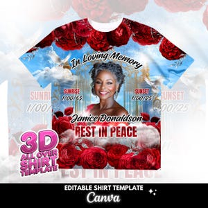 3d All over Shirt Memorial Template, In Loving Memory, Rest in Peace Shirt, Funeral Shirts, Memorial Shirt, Edit this with Canva, Red Black