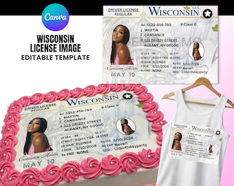 Bearbeitbare Wisconsin Lizenzvorlage für Kuchen | Geburtstag Shirt Design | Geburtstag Design | Canva Template, 4 Sheet Cake Größen, Visitenkarte
