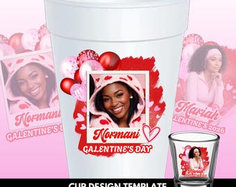 Valentinstag Aufkleber Design für Styroporbecher, Schnapsgläser, Plastikbecher Vorlage Canva Vorlage | Galentines Tag Tasse Design