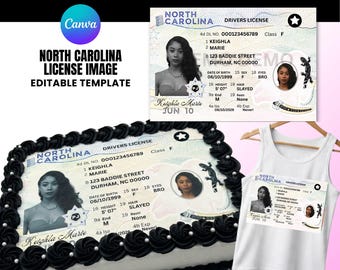 Bearbeitbare North Carolina Lizenzvorlage für Kuchen | Geburtstag Shirt Design | Canva Template, 3 Sheet Cake Größen, Visitenkarte