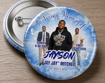 Personalize Memorial Pin Button , Funeral button , Funeral Keepsakes