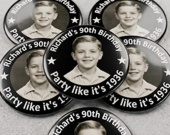 Custom Face Birthday Button: 3" Personalized Photo Pin, Milestone Birthday Party Decor