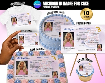 Editable Michigan License Template for Cakes | Birthday Shirt Design | Birthday Design | Canva Template, 6 Sheet Cake Sizes, Business Card