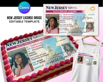 Bearbeitbare New Jersey Lizenzvorlage für Kuchen | Geburtstag Shirt Design | Geburtstag Design | Canva Template, 4 Sheet Cake Größen, Visitenkarte