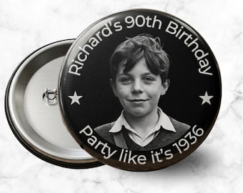 Custom Face Birthday Pin: 3" Personalized Photo Pin, Milestone Birthday Party Favor Button