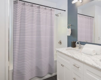 Lavender Gingham Shower Curtain: Pastel Checkered Fabric Bathroom Decor