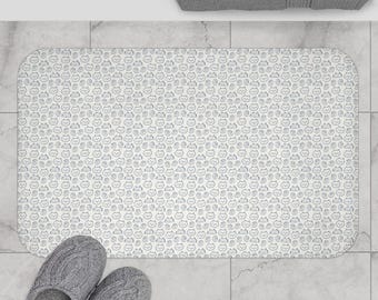 Katzen Badematte Süß Minimalist Kitty Muster Weiß und Blau Badezimmer Teppich Weich, rutschfest, saugfähig, schnell trocknend, maschinenwaschbar Haustierliebhaber Dekor