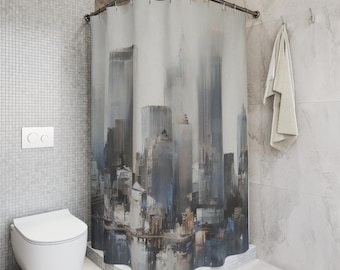 Urban Cityscape Shower Curtain: Modern NYC Skyline Bathroom Decor