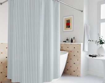 Blue Striped Shower Curtain: Modern Coastal Waterproof Fabric