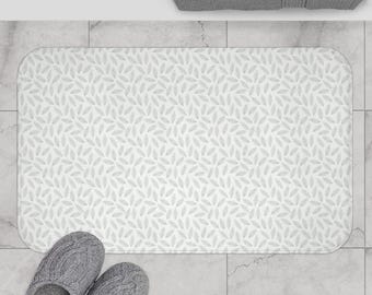 Botanical Leaf Bath Mat Microfiber Soft Absorbent Non Slip Machine Washable Bathroom Rug Minimalist Neutral Spa Decor cute bath rug