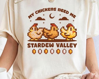 Camiseta unisex de granja con diseño de pixel art de Stardew Valley Chickens